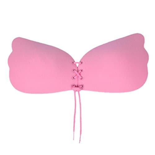 Self Adhesive Bra, Lamolory Silicone Strapless Invisible Backless Push Up Bra (Pink, B)