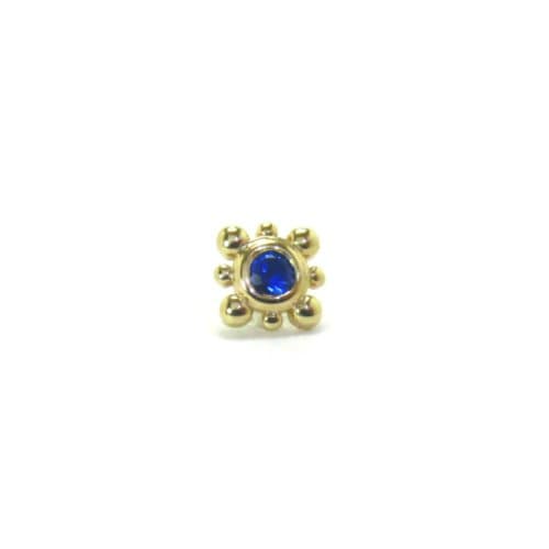Body Gems 14kt Gold Micro Dermal 4.5mm Burst Top with 2mm Syn. Sapphire - M1.2 Threaded End For 14 Gauge Internally Threaded Body Jewelry - Single Point