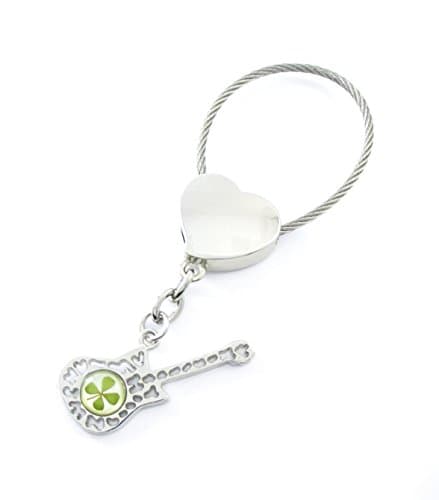Genuine Four-leaf Lucky Clover Crystal Amber Engravable Key Chain, Guitar Keychain. (2. Heart)
