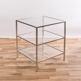 DOWNTON INTERIORS Contemporary Style Silver Gilt Leaf Metal Mirrored and Plain Glass Occasional Side End Table with Shelves (TCMT032-SL) ** Full Range of Gin Shu Tables are Available **