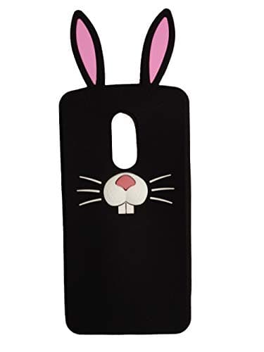 Aafiya One Plus 6 3D Cartoon Hot Black Bunny Silicone Case Cute Rabbit Ear Back Cover for One Plus 6 (Black)