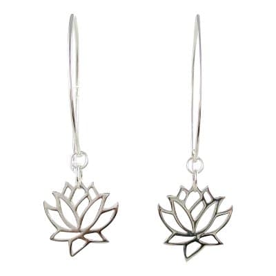 Cut Out Design Lotus Flower Dangle Earrings in Sterling Silver, #8373