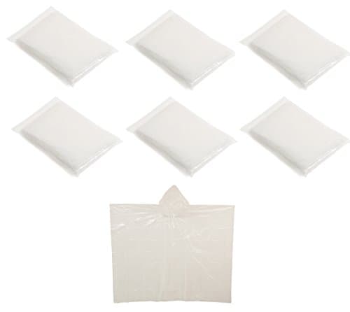Rain Poncho - Disposable Rain Ponchos With Hood and Drawstring | 6 Pack | Clear | Great for theme parks, sporting events, camping, concerts or emergencies | Easy to store