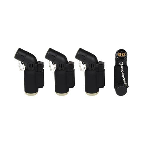 Twin Flame Angled Neck Lighter, Blowtorch, Black Windproof Lighter, Electronic, Refillable, Jet Lighter, Gas Turbo,Black,