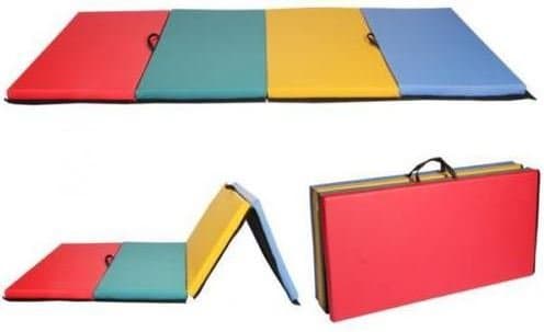 8’x4’x2” Mixed Colors Mat Gymnastics Folding Gym Exercise Yoga Pilates Fitness MMA Martial Arts Wrestling Interlocking Pad R4 Tumbling Thick High Density Non Slip Foam with Carrying Strap