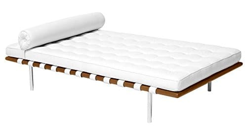 Alphaville Classic Romano Top Grain Italian Leather Daybed 72" with Walnut Frame - White