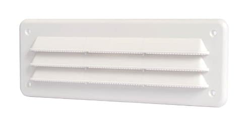 WHITE SURFACE MOUNTED RECTANGULAR PLASTIC AIR VENT WITH INSECT/MOSQUITO NET VARIOUS SIZES AVAILABLESuitable for internal an external use. (White) (230mm x 80mm x 13mm Air flow 35cm2)