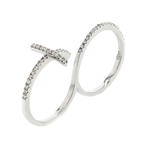 Two Finger ring designer 11 mm wide Cross ring designer 925 Silver