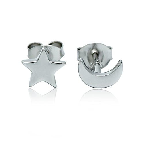 MONBO Hypoallergenic Moon Star Silver Stud Earrings Silver Crescent Moon and Star Ear Stud Earrings for Women