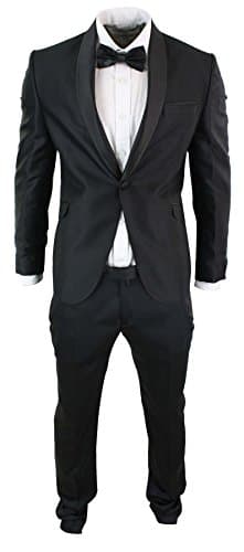 STZ Mens Slim Fit 1 Button Tuxedo Dinner Full Suit Shiny Satin Shawl Round Collar Black 44