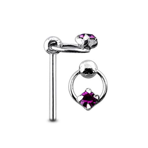 Purple Gem Claw Set on Moving Ring Sterling Silver Straight Nose pin Body jewelry