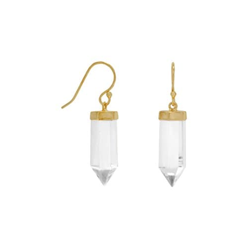 Sterling Silver 14 Karat Gold Plated Clear Quartz Drop Earrings