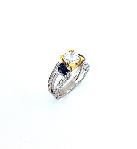 1.65 TCW Diamond &amp; Blue Sapphire Semi-Mount Engagement Ring 14k &amp; 21k Gold