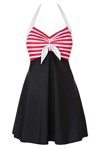 Lemonfish Women Underwire Tankini Swimsuit Plus Size, Halter Front Bow Top and Skort Bottom One Piece Bathing Suits