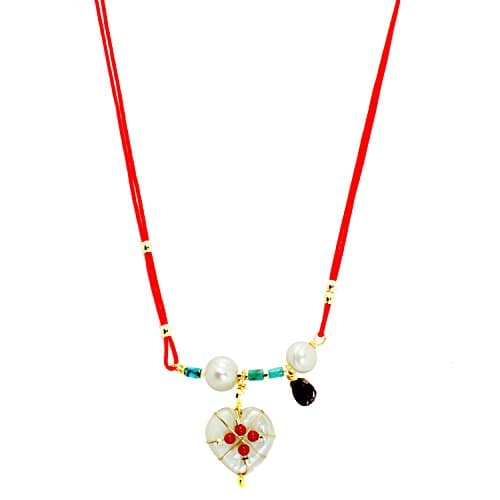 Heart-Shaped Pendant Necklace With Natural Stones (Red Double String Necklace)