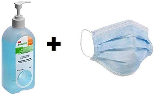 Hand Sanitizer Handrub Pack of 1 (500ml) With Elastic Loop Pack Of 100pcs Disposable Face Masks with 3 Ply Breathable and Comfortable