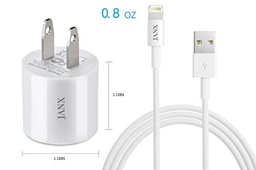 JANX Universal USB iPhone Charger 5V 1Amp Wall Adapter And 1M 8 Pin Cable for iPhone 7 Plus 6S 5S 4S iPad,Samsung Galaxy S7/S6 Edge S5 S4, HTC,Android iOS More (White)