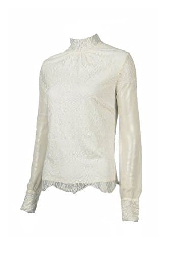 Kay Celine Mock Neck Ivory Lace Top Ivory (Small)
