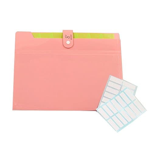 PheoGood 8 Pockets Expanding File Folders with 2 Pack Labels- Letter Size &amp; A4- Shiny Print Cover in Pink Color- Portable Accordion Organizer for School Work, Office Document and Receipts