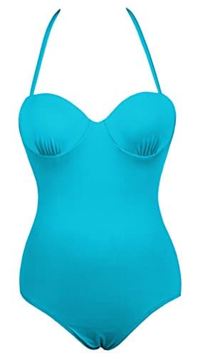 Shenices Retro Solid Ruched One Piece Sexy Monokinis Bathing Suit Blue US8