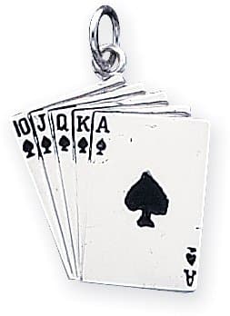 Quality Gold Royal Flush Enameled Charm, Sterling Silver