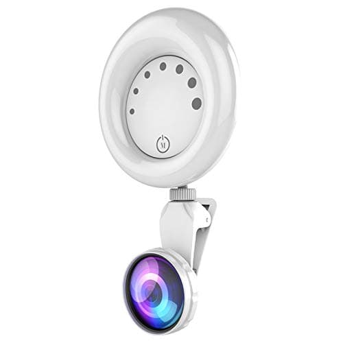 WQ32 Beauty Touch Sensor APP Control Selfie Clip Flash Fill Light with HD 4K Wide Angle/20X Macro Lens for Live Stream(White)