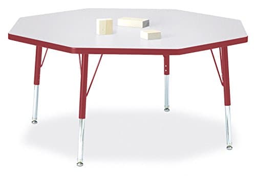 Berries 6428JCT008 Octagon Activity Table, T-Height, 48" x 48", Gray/Red/Red