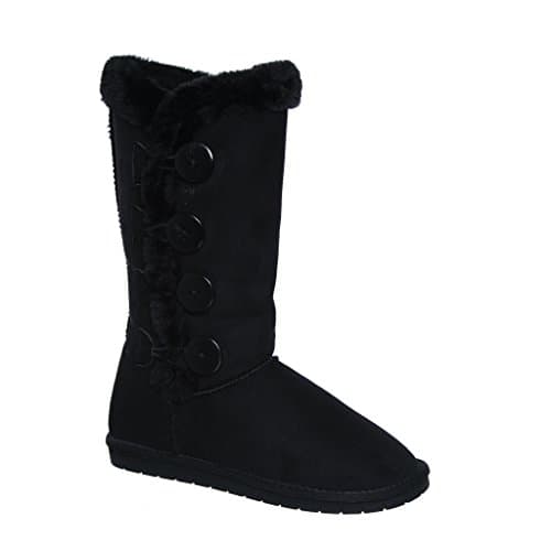 Tina/02 Plain Color Four Button Fur Lined Mid-calf Snow Boots (6, black)
