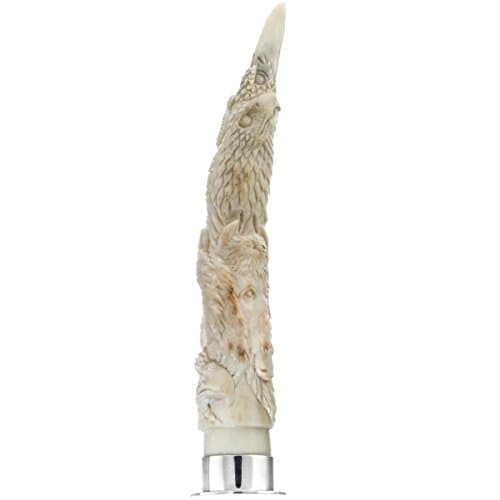 Eagle Wolf Bear Deer Antler Hand Carving 925 Sterling Silver Pipe Tobacco Tamper, 4""