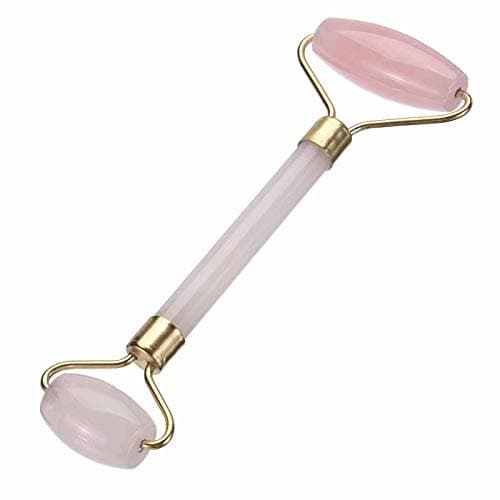 Aoleytech Natural Rose Crystal Quartz Facial Massage Roller Double Roller Jade Stone Face Anti Wrinkle Slimming Tools