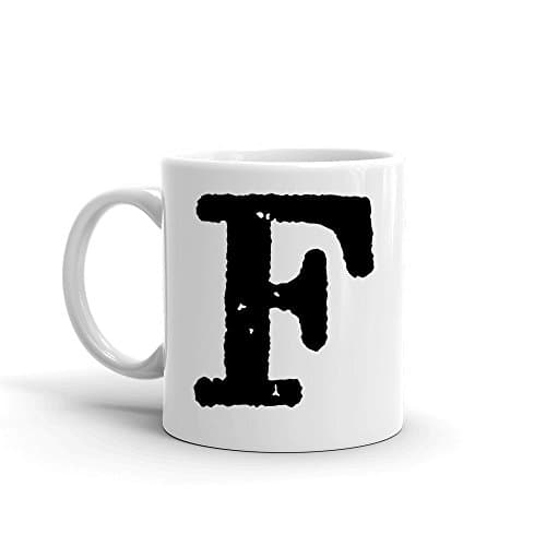 Initial Mug - Letter F - 11oz / 15 oz Ceramic Cup - Gift for Boss or Co-Worker - Right-Handed or Left-Handed Mug