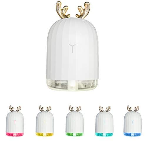 Fanng Mini Humidifier Portable Cool Mist Air Diffuser Humidifier with Colorful Cute Deer Night Light 220ML USB Power for Home Office Car Bedroom Yoga (White)