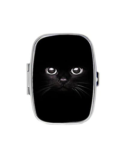 Black Cat Staring Eyes Custom Fashion Rectangular Pill Box Medicine Tablet Holder Organizer Case