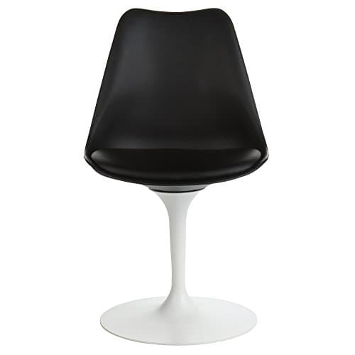 Mid-Century Modern Tulip Dining Chair, Black Leather