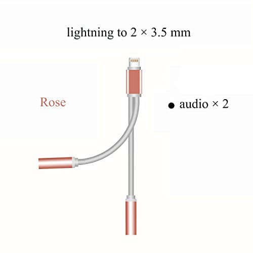 iPhone 7 7Plus Earphone Adapter,Mr Zhu Lightning to 2 Female Audio Adapter Rose Color