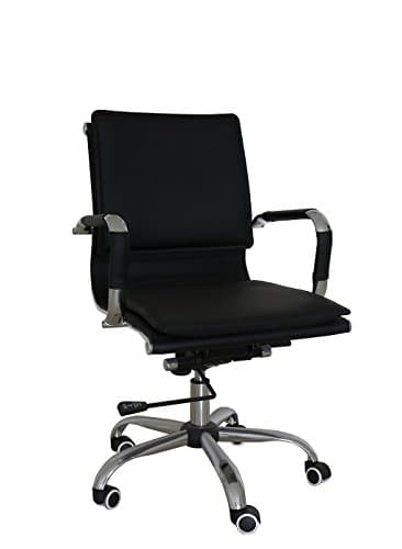 Uomax Ergonomic Executive Office Chair Mid back Bonded Leather Task Swivel Chair with Arms and Lumbar Support (Black）