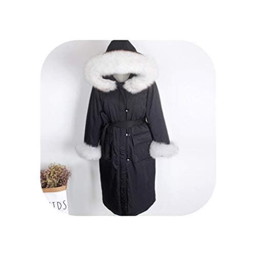 Warm Fox Fur Parkas Down Jacket Female Duck Down Coats Winter Real Fox Fur Down Coat Down Coats from Women,Black,One Size