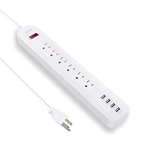 YCIND Surge Protector Power Strip With 6 AC Outlets and 4 USB Charging Ports All 5V/2.4A and 6 Feet Extension Cord ,1250W/10A (White)