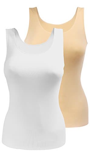 Yenita 2 Pack Women's Seamless Camisole Wide Strap Basic Layering Tank Top Black