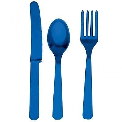 24 Plastic Cutlery Birthday Wedding Solid Colours Tableware Party Supplies plastic spoons and forks set (Royal Blue)
