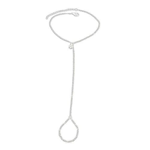 FEELONTOP Beach Style Gold Chain Anklet with Toe Ring Barefoot Jewelry Love Décor with Jewelry Pouch (silver)