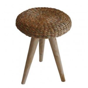 Za Za Living Rustic Wood Stool - Wicker Seat - Coffee Table - Interior Furniture - 44cm H