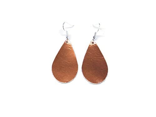 Handmade Metallic Copper Cowhide Leather Small Teardrop Earrings
