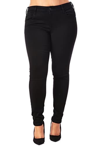 Womens Ladies Plus Sizes Curvy Basic Color Skinny Twill Pants (20, Black)