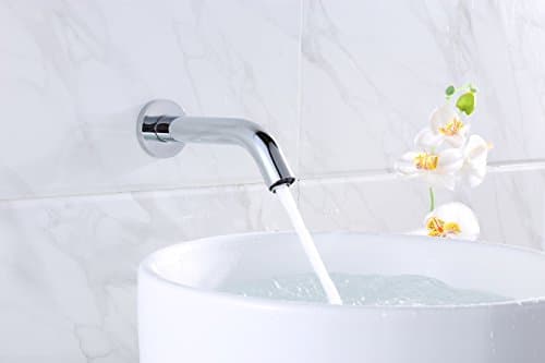 YAJO Modern Wall Mount Touch-Free Automatic DC Power Bathroom Vessel Sink Sensor Faucet Only Cold Mixer Tall Curved Spout Faucet, Chrome Finished