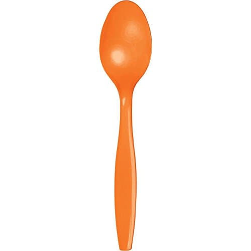 24 Wedding Birthday Party Tableware Plastic Heavy Duty Spoons (Sunkiss Orange)