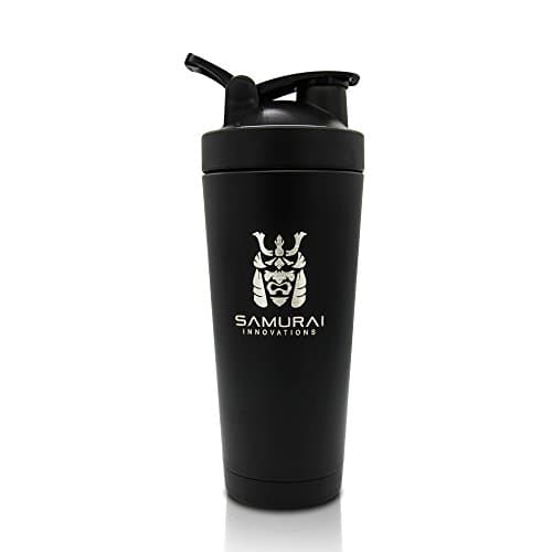 Samurai Innovations Shaker Bottle 24oz- Insulated Shaker Bottle- Double Wall- Vacuum Insulated- Protein Powder Mix Water Bottle for Gym- Stainless Steel Shaker for Training- Odor Resistant