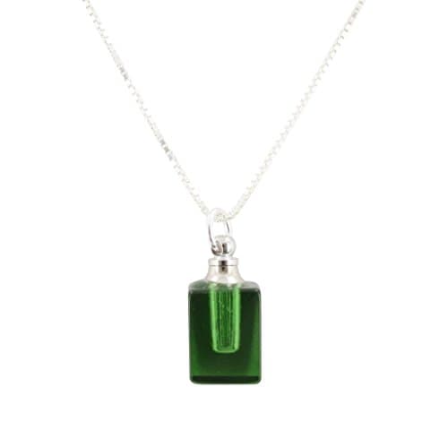 Green Glass Essential Oil Diffuser Necklace on Sterling Box Chain, #6619 (20 Inches)