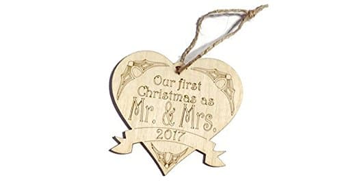 2019 Our First Christmas as MR. & MRS. ornament - GIFT BAG INCLUDED - 3.75 in x 3.5 in - Laser cut and engraved birch