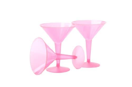Neon Pink Plastic Martini Glasses x 10